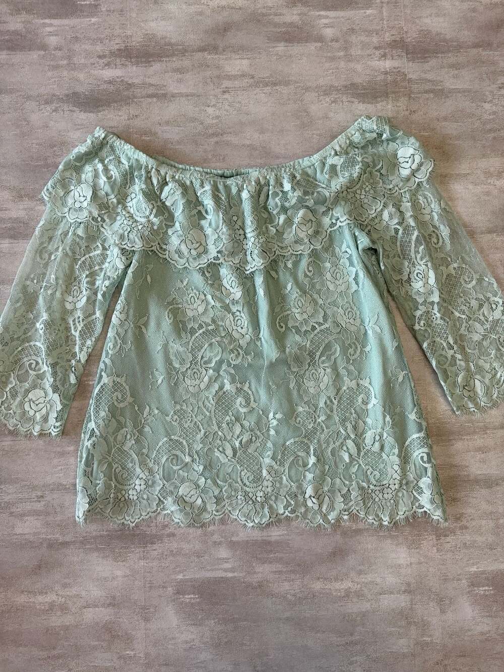 White House‎ Black Market Mint Green Off-the-Shoulder Lace Blouse XS